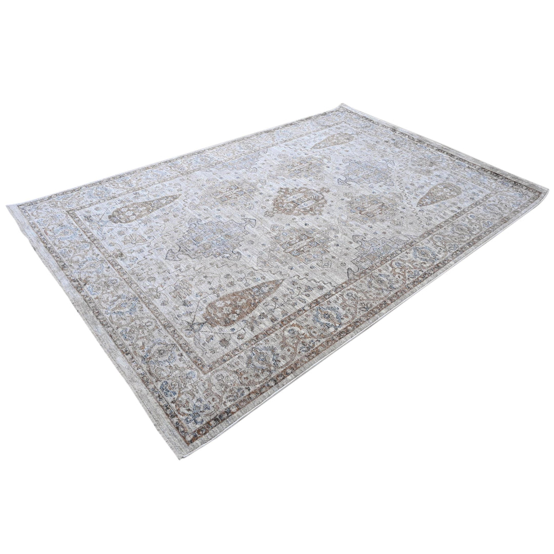Cream & Grey  Floral Turkish Rug 7x10 ft
