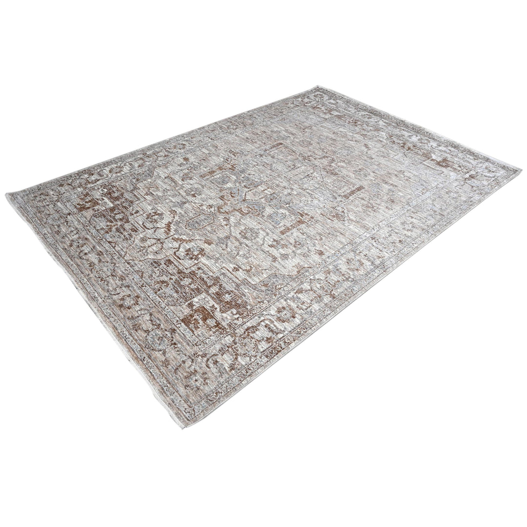 Grey & Beige Floral Turkish Rug 7x10 ft
