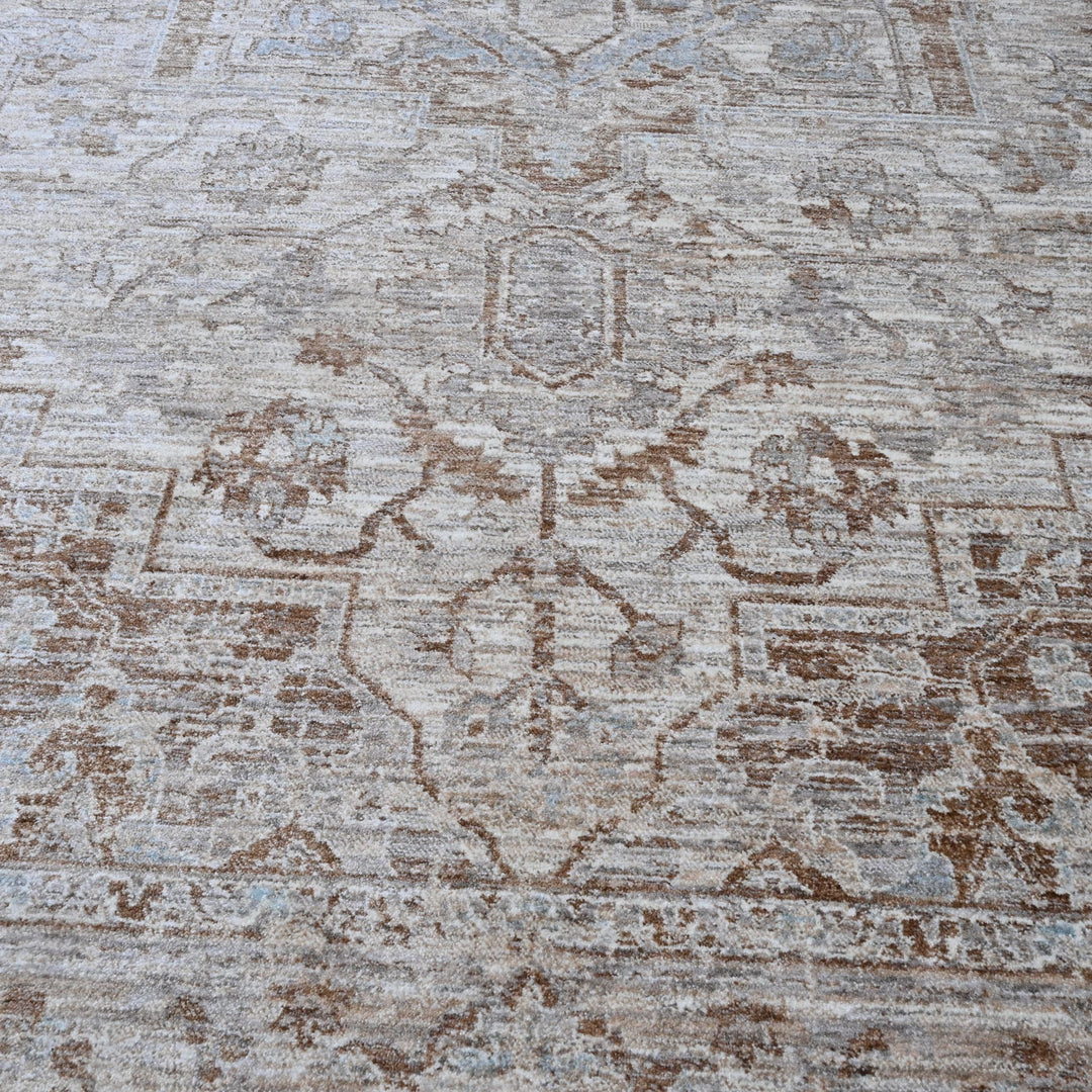 Grey & Beige Floral Turkish Rug 7x10 ft
