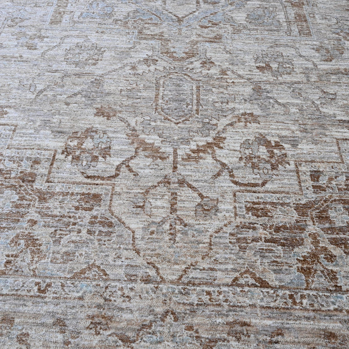 Grey & Beige Floral Turkish Rug 7x10 ft