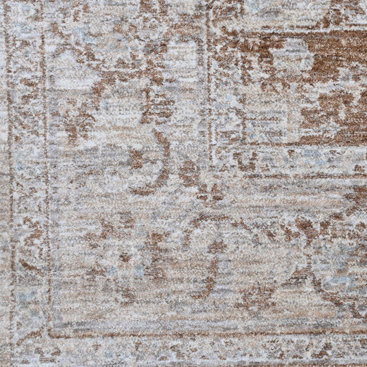 Grey & Beige Floral Turkish Rug 7x10 ft