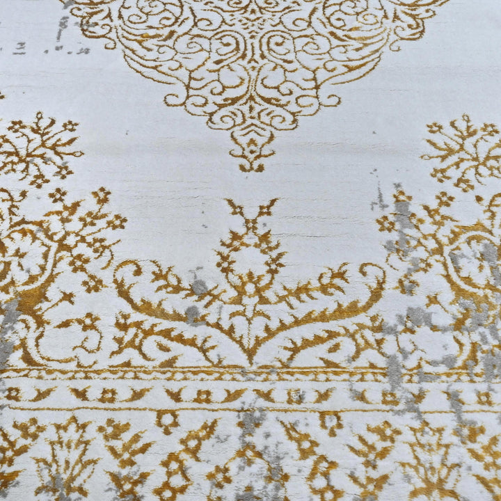 Grey Beige Medallion Turkish Rug 5X8 ft