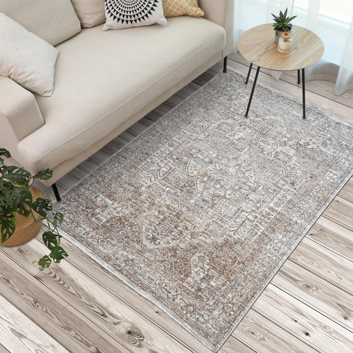 Grey & Beige Geometric Turkish Rug 5X8 Ft