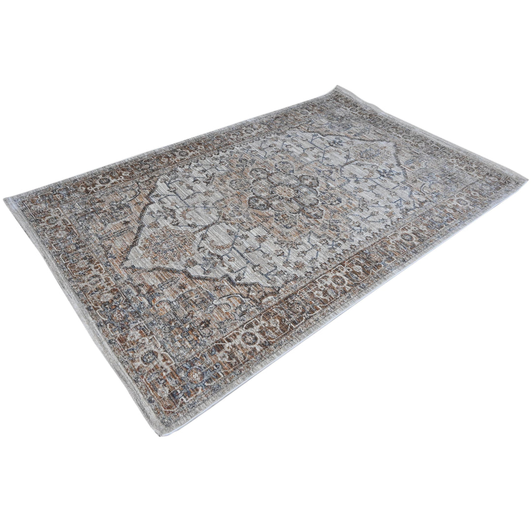 Grey & Beige Floral Turkish Rug 5X8 ft