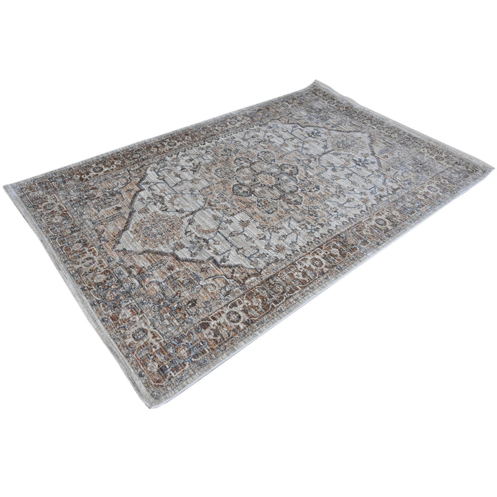 Grey & Beige Floral Turkish Rug 5X8 ft