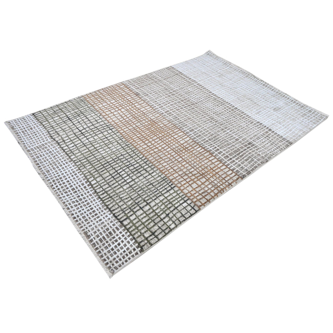 Grey & Beige Checkered Turkish Rug 5X8 ft