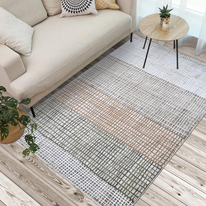 Grey & Beige Checkered Turkish Rug 5X8 ft