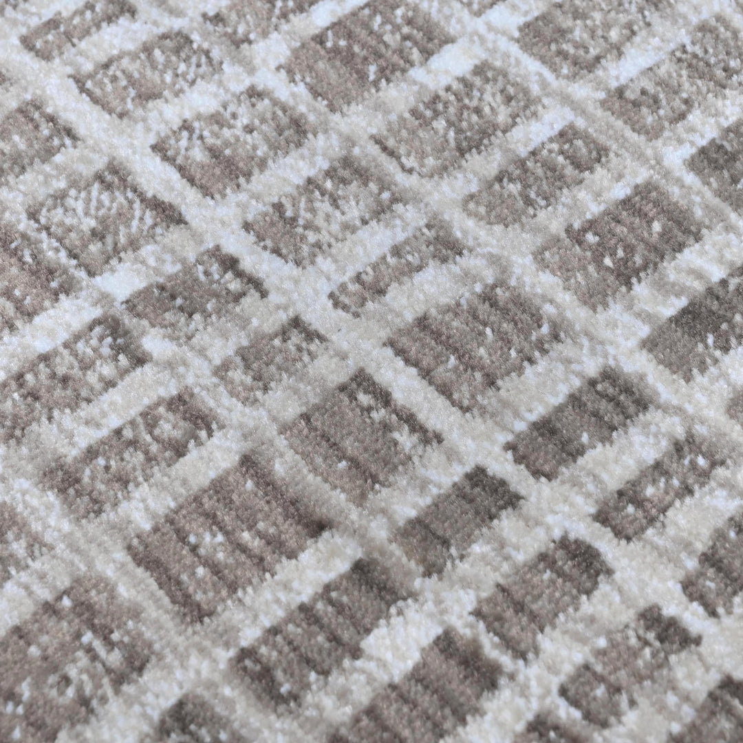 Grey & Beige Checkered Turkish Rug 5X8 ft