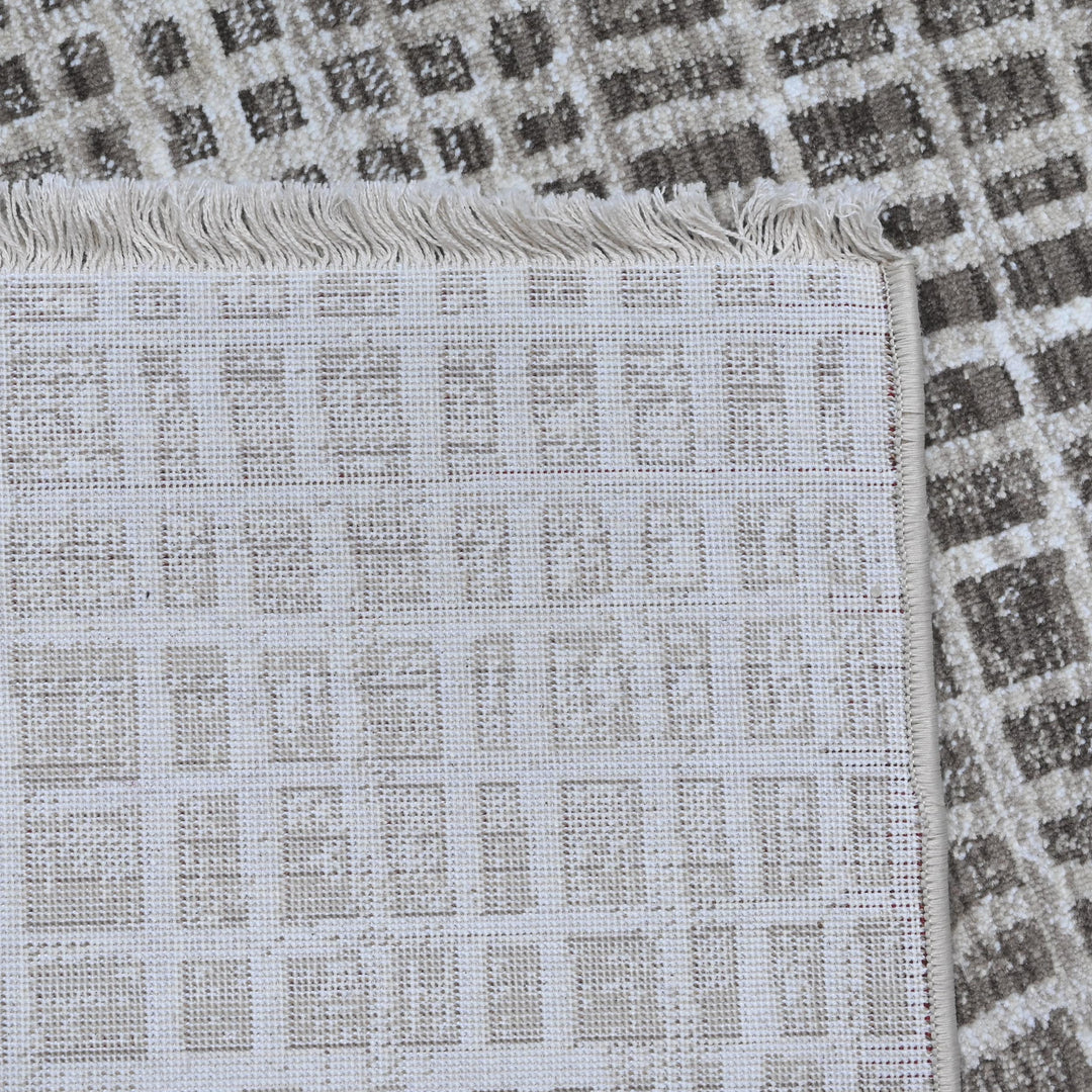 Grey & Beige Checkered Turkish Rug 5X8 ft