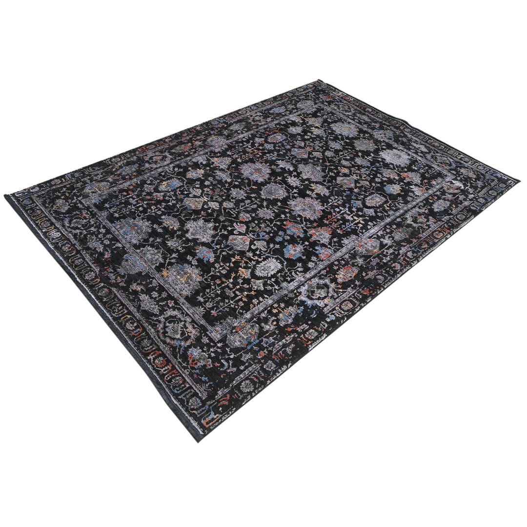 Black & Grey Floral Turkish Rug 5X8 ft