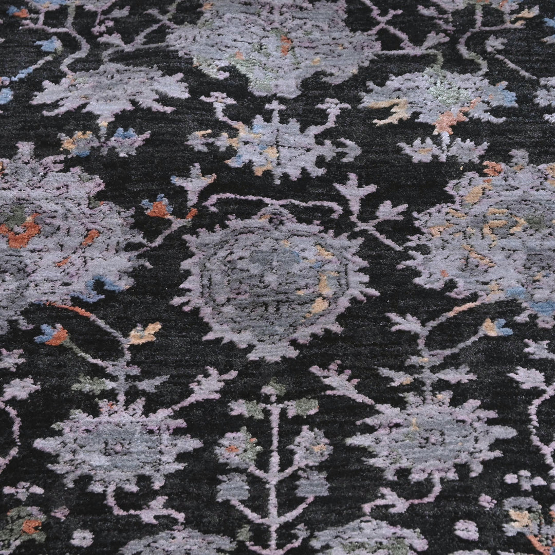 Black & Grey Floral Turkish Rug 5X8 ft