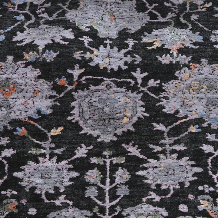 Black & Grey Floral Turkish Rug 5X8 ft