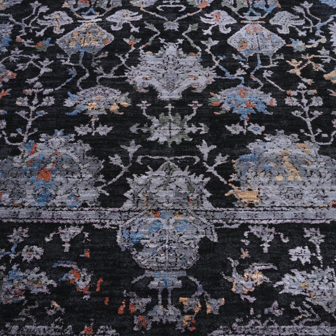 Black & Grey Floral Turkish Rug 5X8 ft