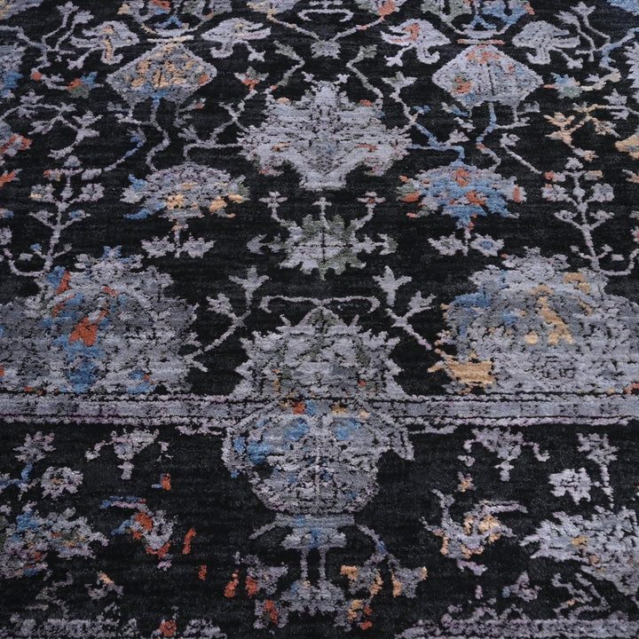 Black & Grey Floral Turkish Rug 5X8 ft