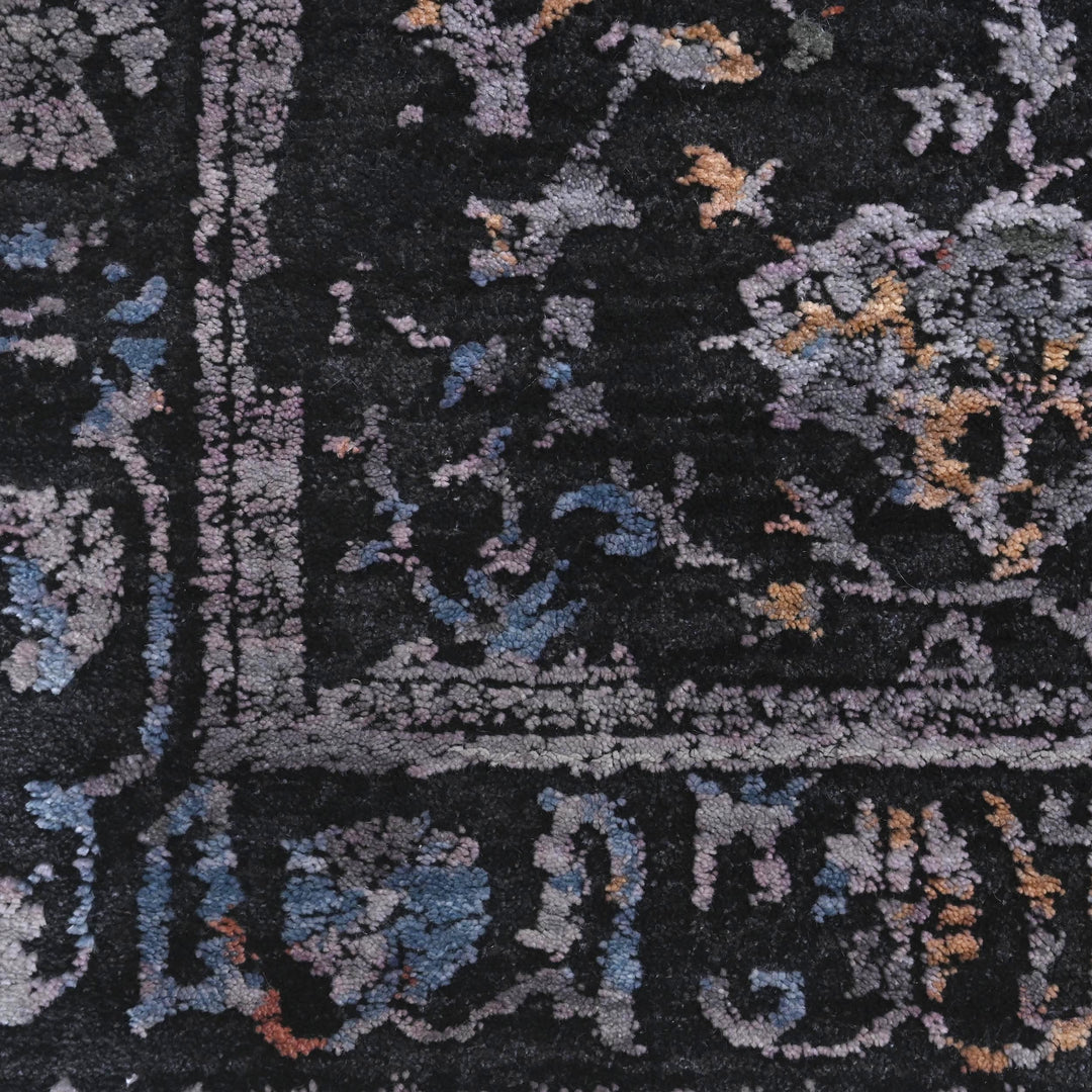 Black & Grey Floral Turkish Rug 5X8 ft