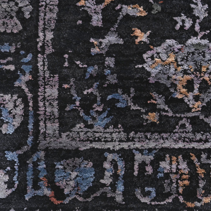 Black & Grey Floral Turkish Rug 5X8 ft