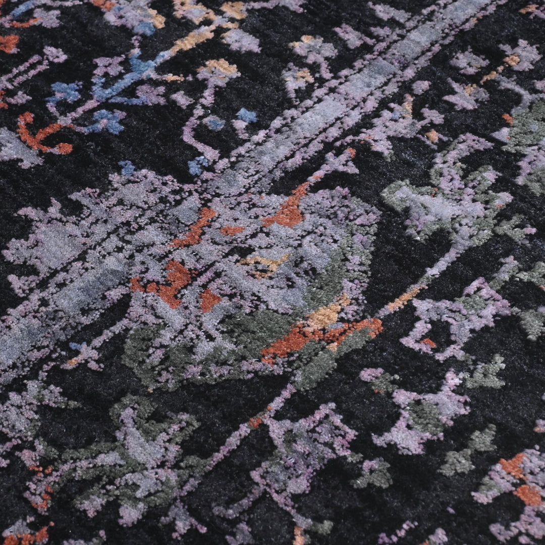 Black & Grey Floral Turkish Rug 5X8 ft