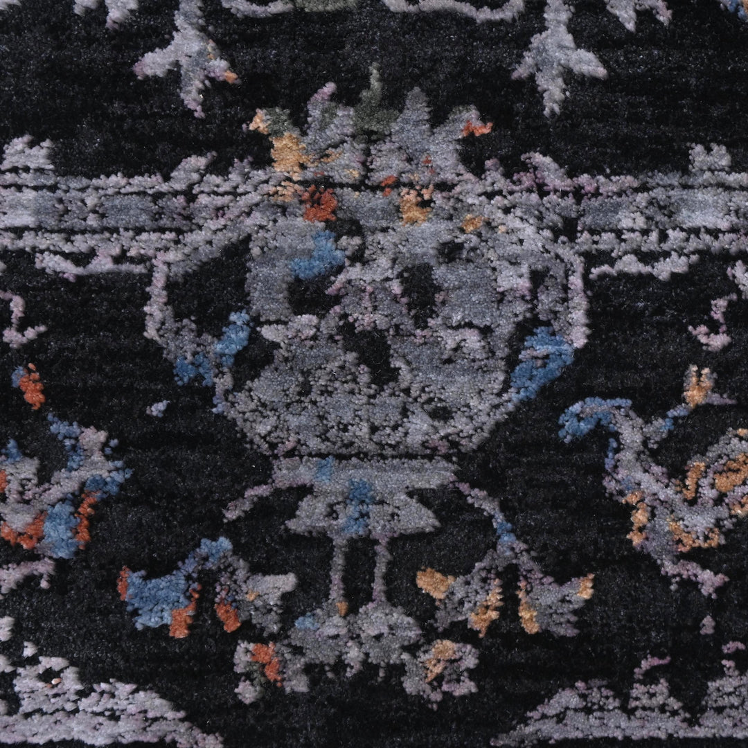 Black & Grey Floral Turkish Rug 5X8 ft