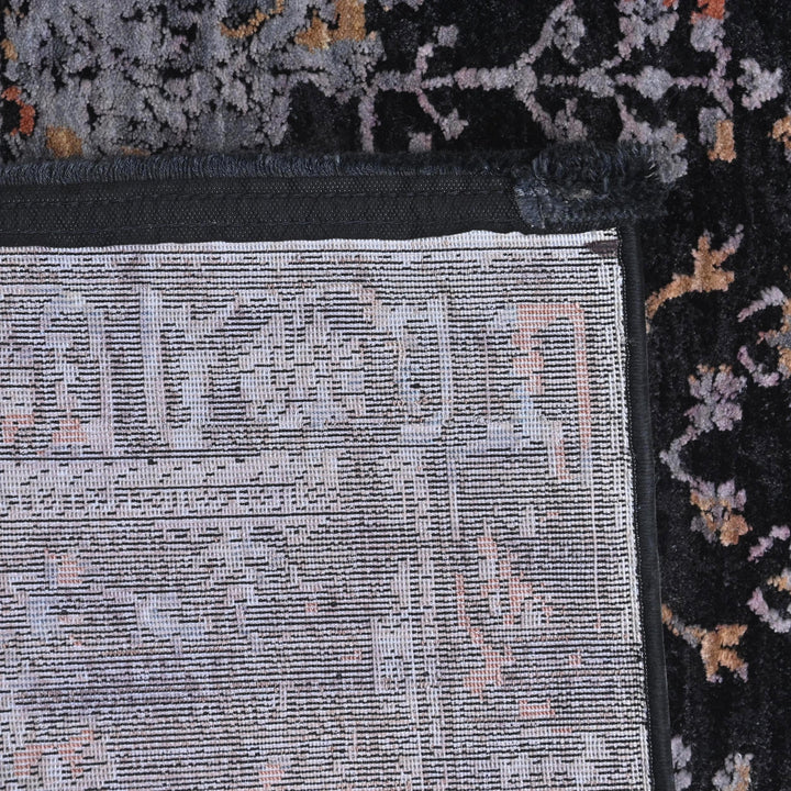 Black & Grey Floral Turkish Rug 5X8 ft
