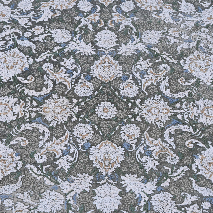 Green & Grey Floral Turkish Rug 5X8 ft