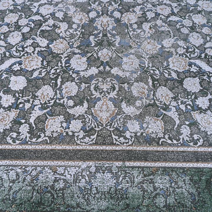 Green & Grey Floral Turkish Rug 5X8 ft