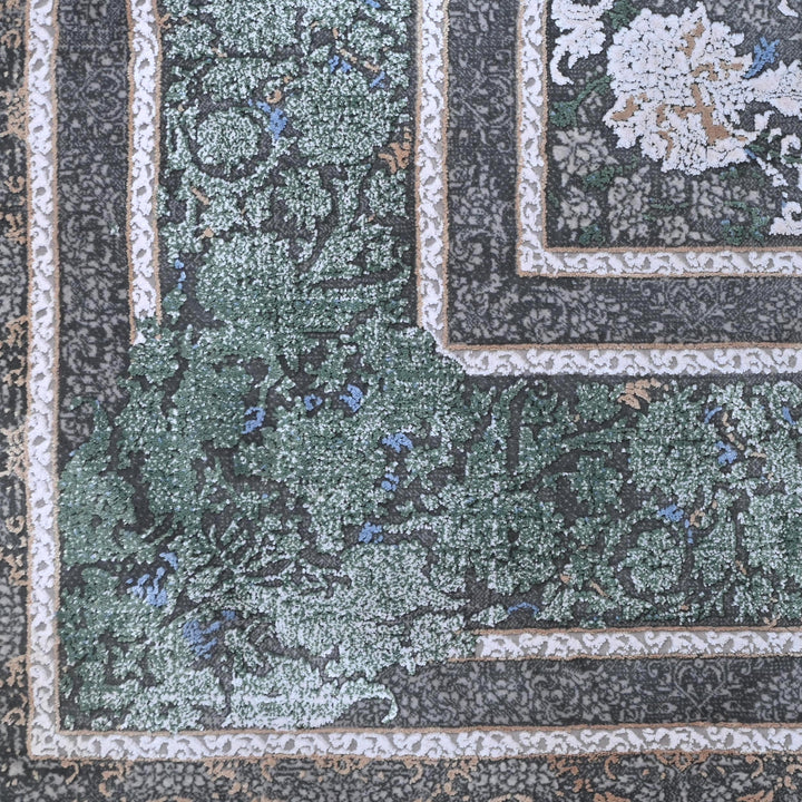 Green & Grey Floral Turkish Rug 5X8 ft
