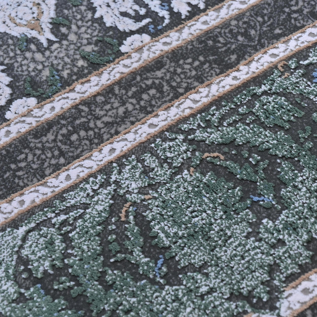 Green & Grey Floral Turkish Rug 5X8 ft