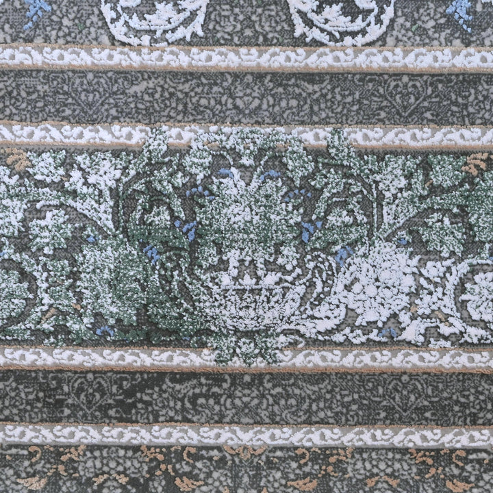 Green & Grey Floral Turkish Rug 5X8 ft