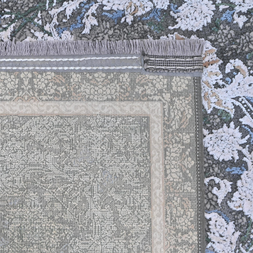 Green & Grey Floral Turkish Rug 5X8 ft