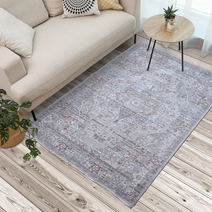 Grey & Beige Geometric Turkish Rug 5X8 ft -