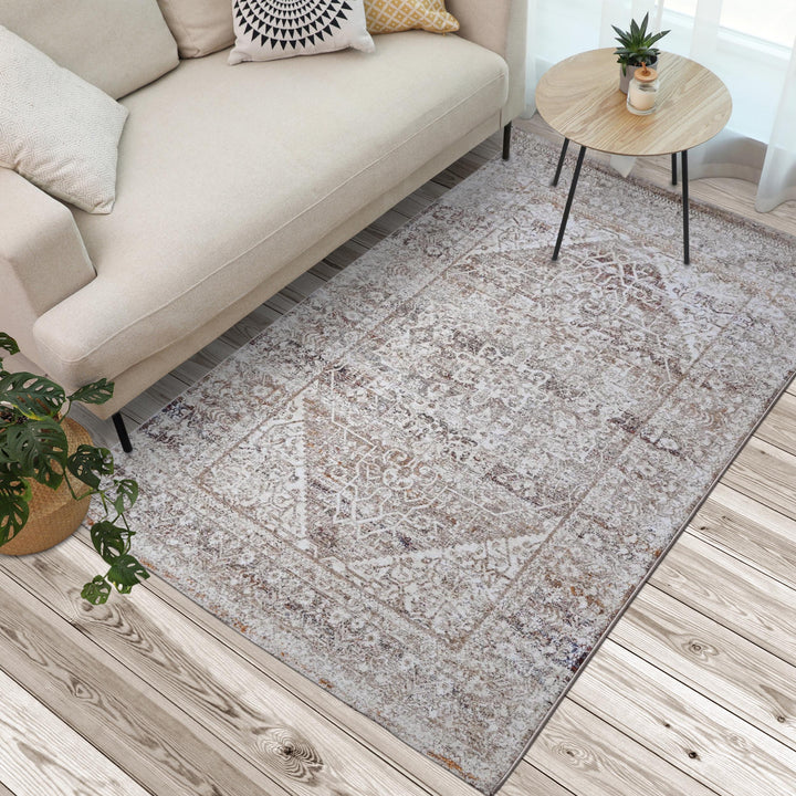 Grey & Beige Floral Turkish Rug 5X8 ft