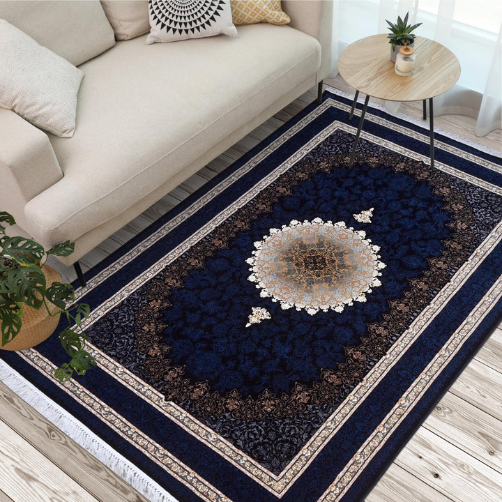 Navy Blue & Gold Persian Rug 7x10 FT