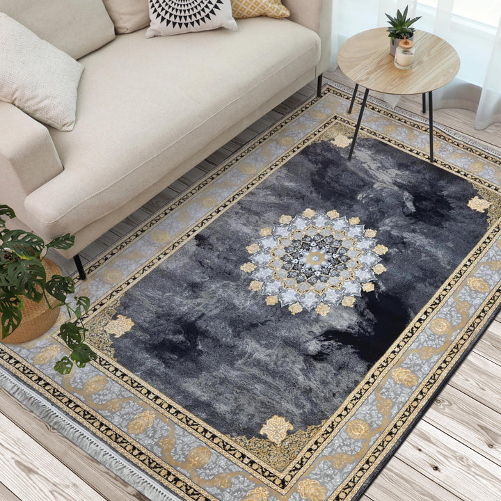 Charcoal & Gold Persian Rug 7x10 FT