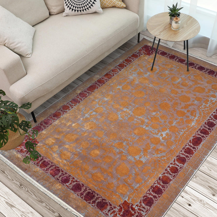 Beige & Burgundy Persian Rug 7x10 FT