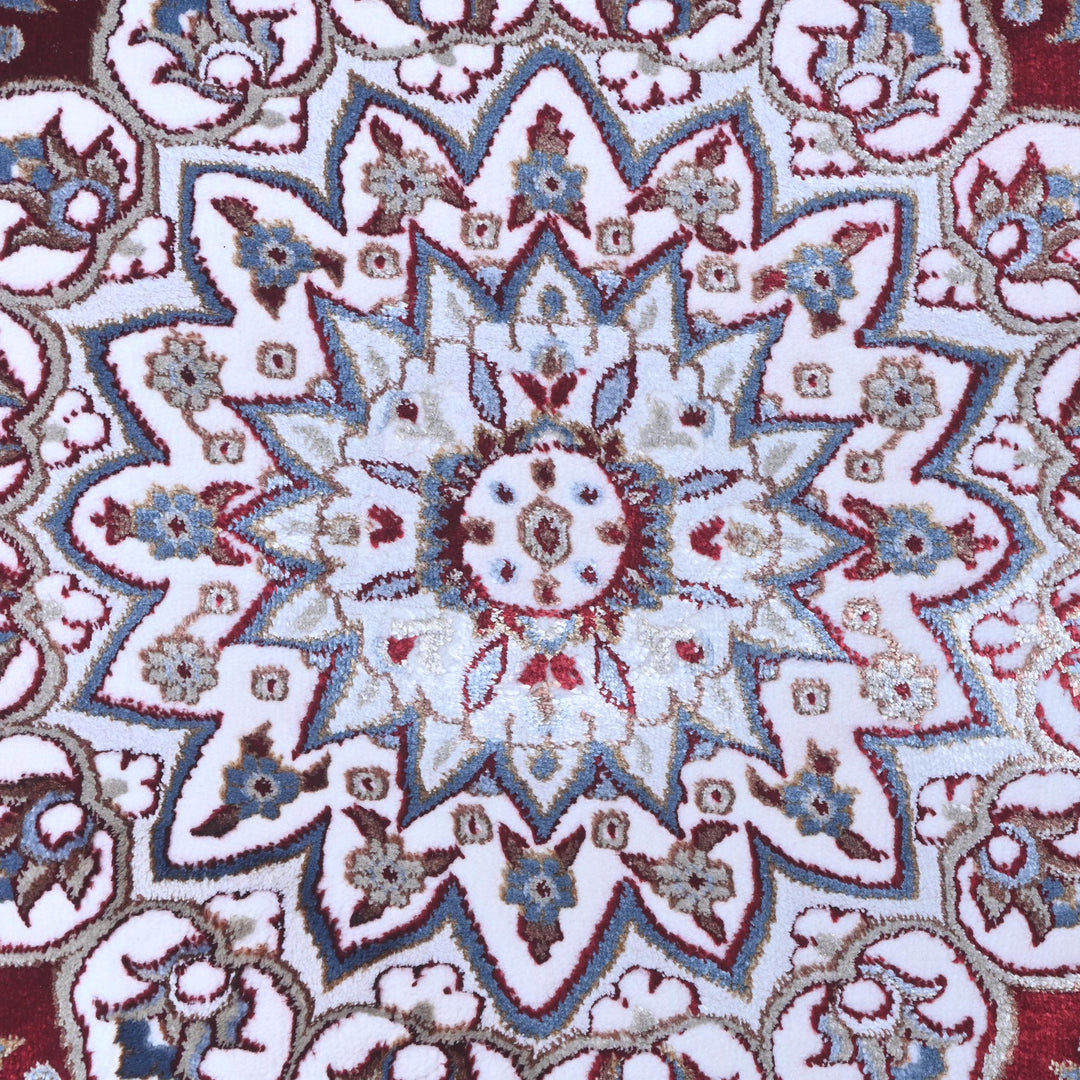 Cream & Burgundy Floral Turkish Rug 8X11 Ft -