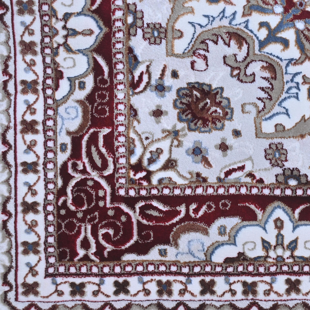 Cream & Burgundy Floral Turkish Rug 8X11 Ft -