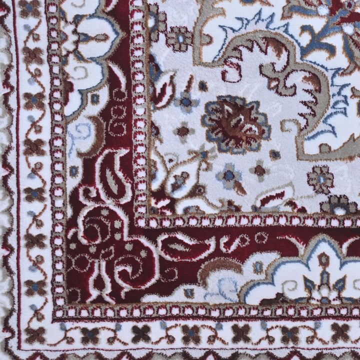 Cream & Burgundy Floral Turkish Rug 8X11 Ft -