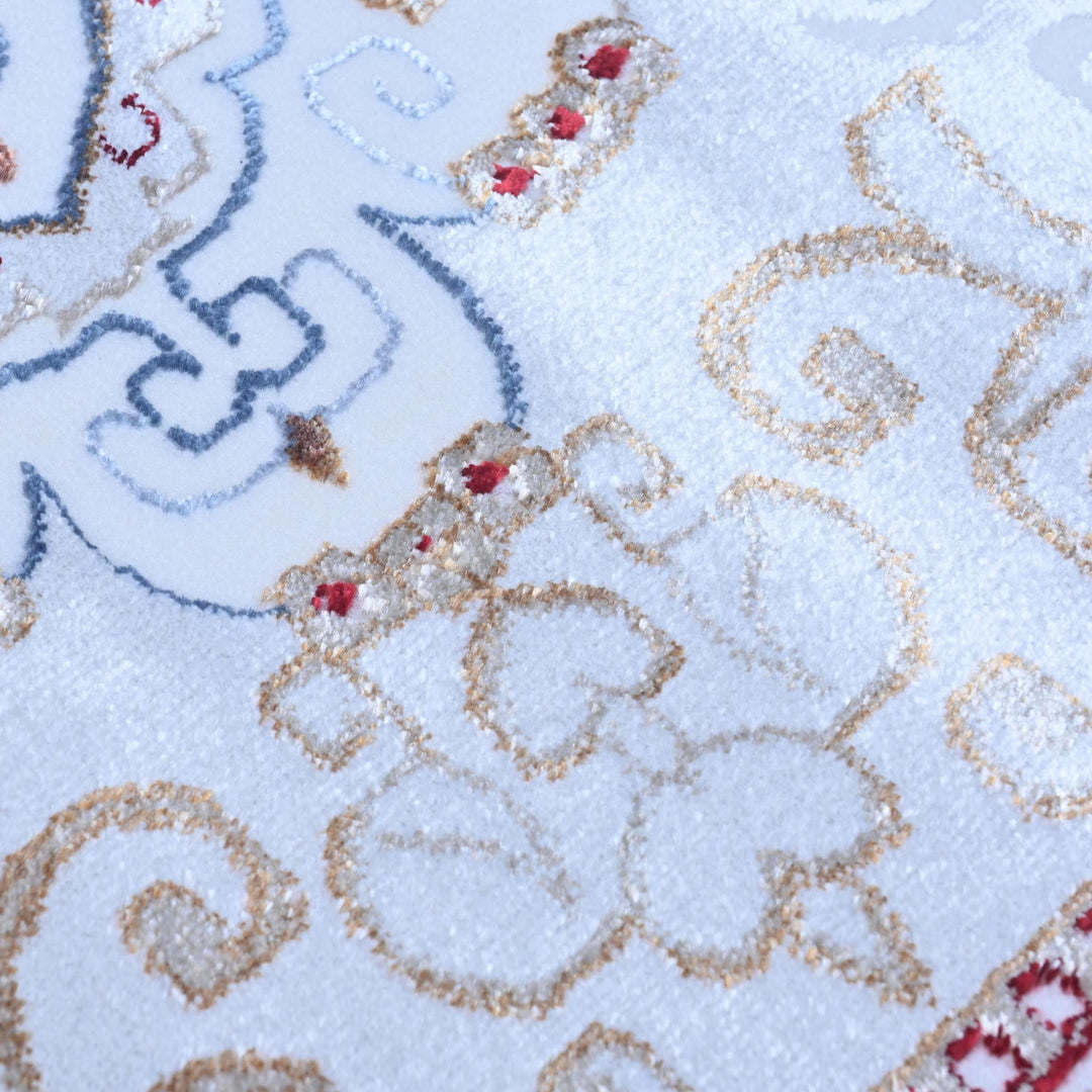 Cream & Burgundy Floral Turkish Rug 8X11 Ft -