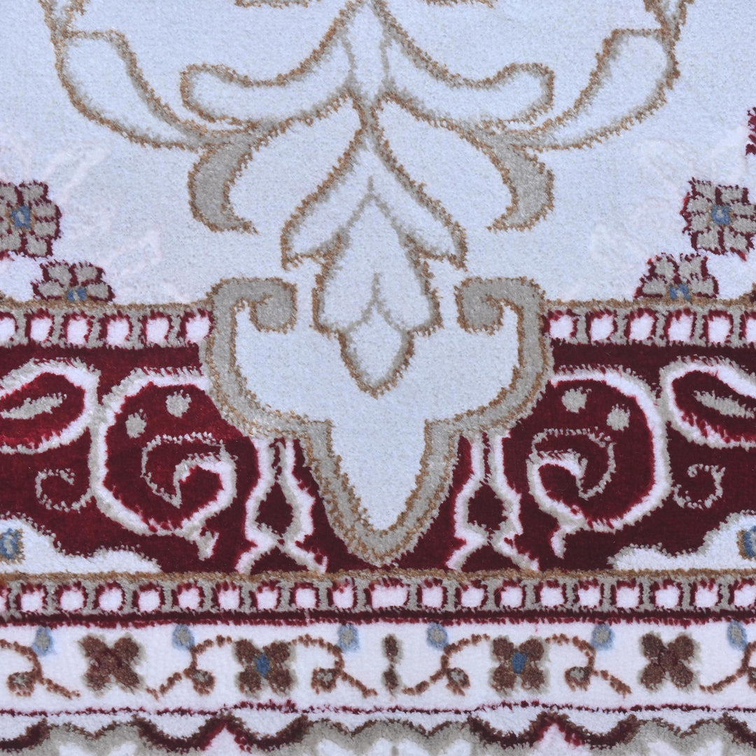 Cream & Burgundy Floral Turkish Rug 8X11 Ft -