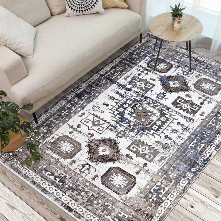 Cream & Grey Geometric Turkish Rug 8X11 FT