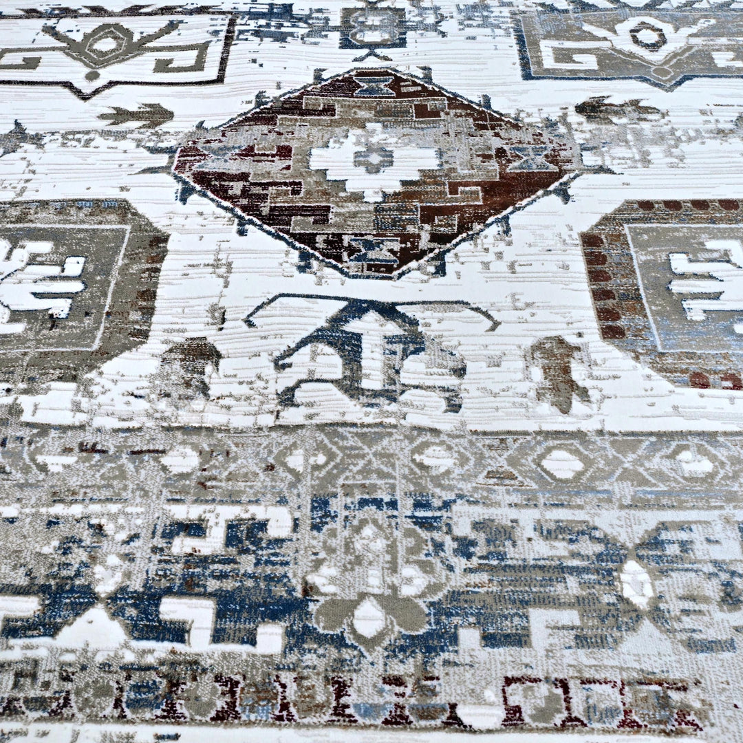 Cream & Grey Geometric Turkish Rug 8X11 FT