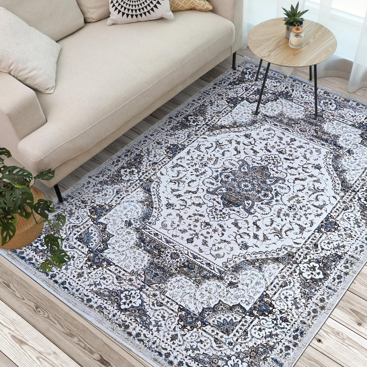 Grey & Cream Floral Turkish Rug 8X11 Ft
