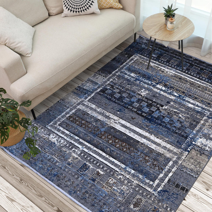 Blue & Grey Vintage Turkish Rug 8X11 Ft