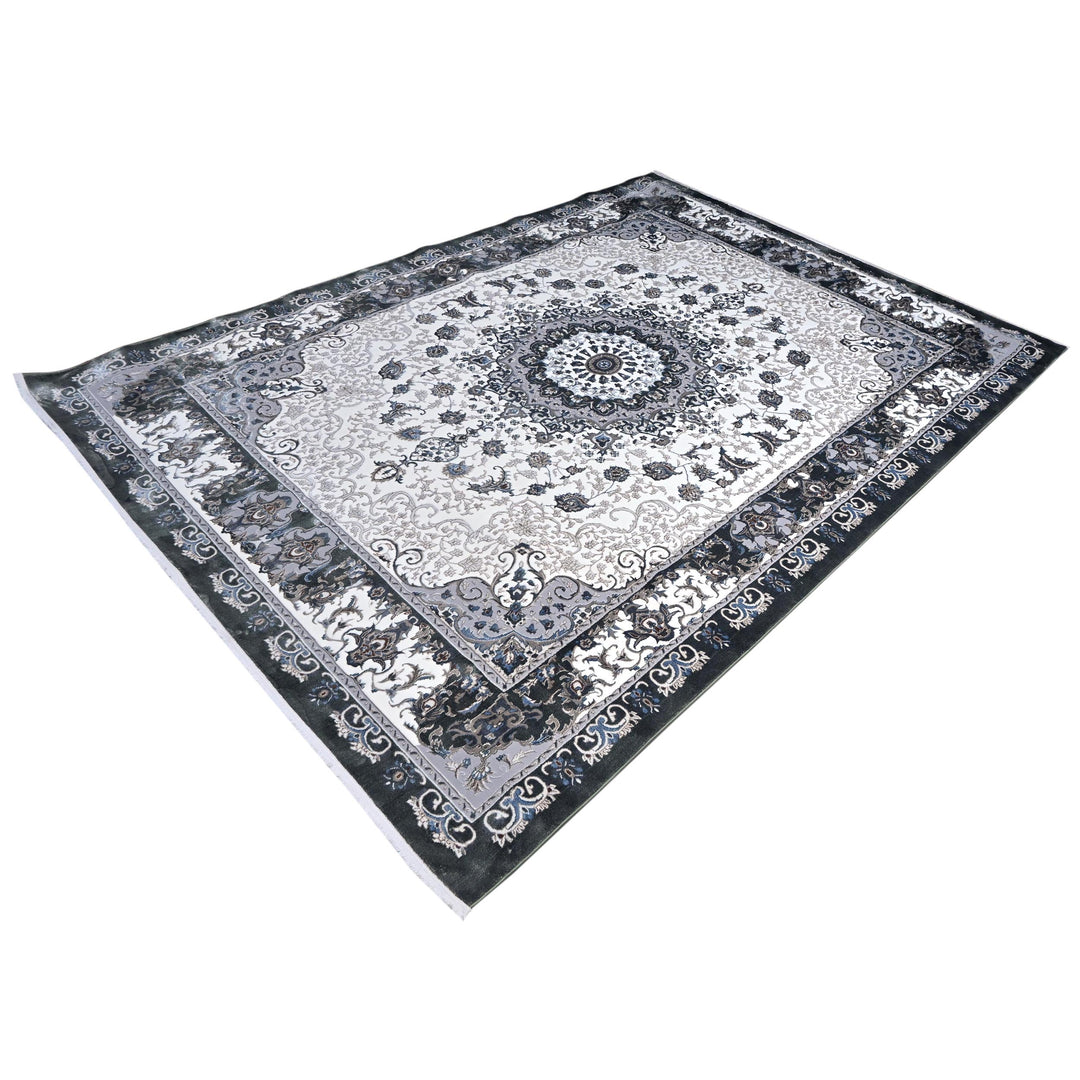 Grey & Black Floral Turkish Rug 8X11 Ft
