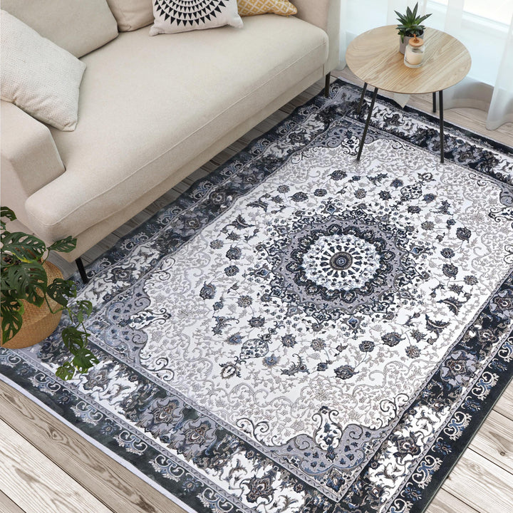 Grey & Black Floral Turkish Rug 8X11 Ft