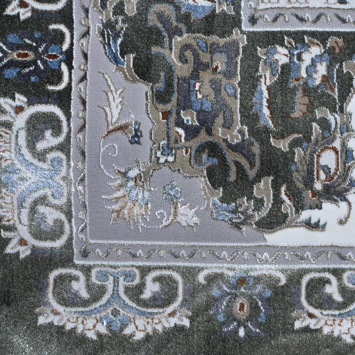 Grey & Black Floral Turkish Rug 8X11 Ft