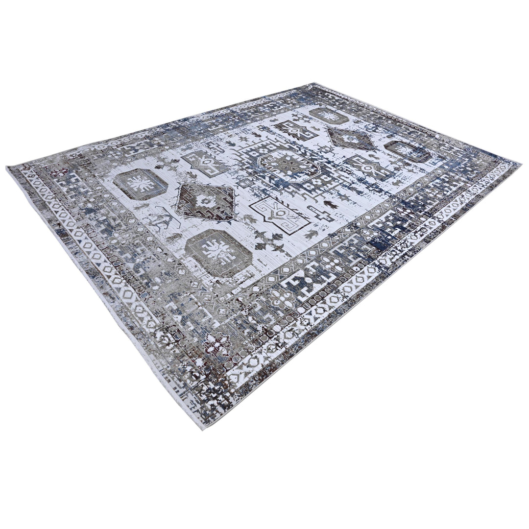 Grey & Cream Geometric Turkish Rug 10X13 Ft