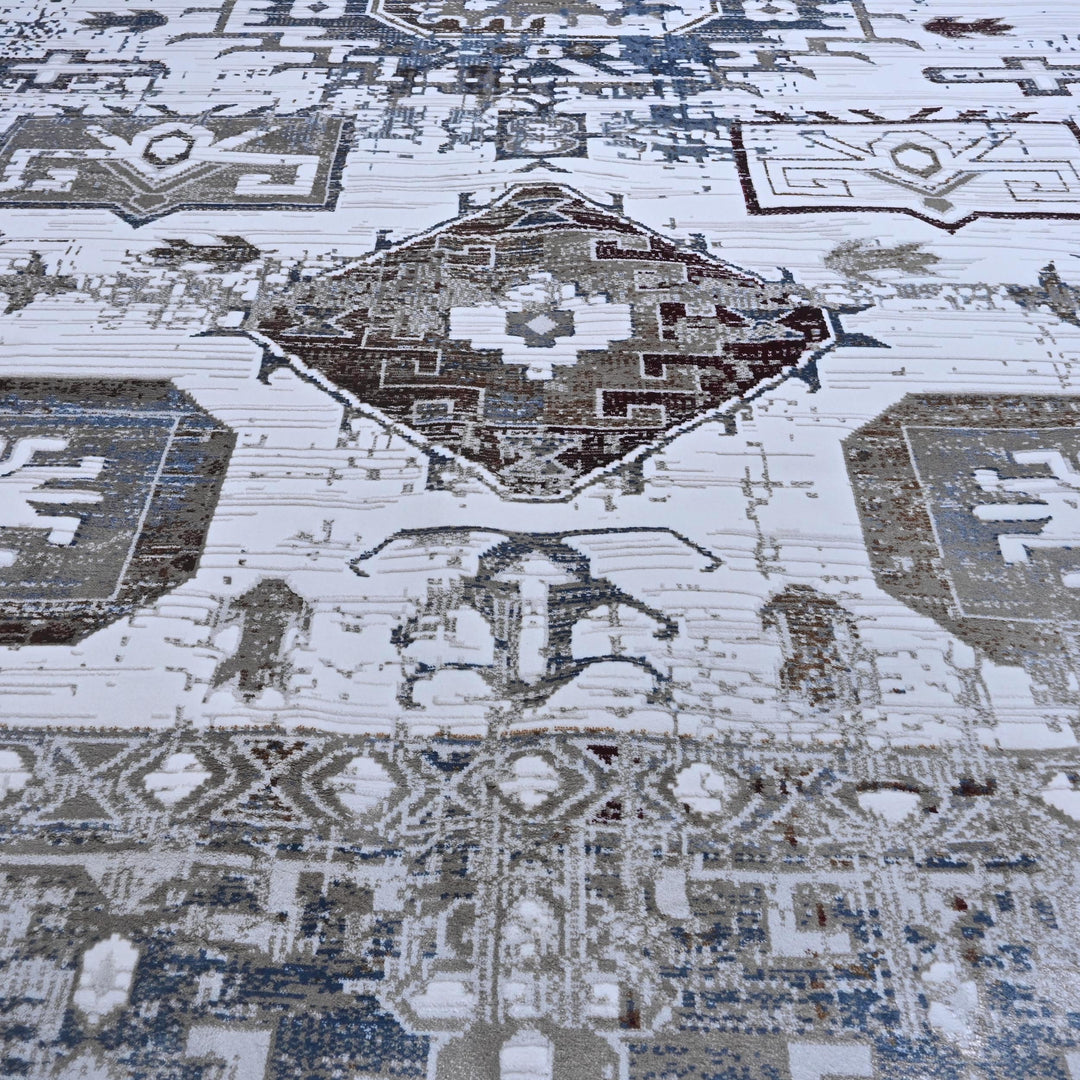 Grey & Cream Geometric Turkish Rug 10X13 Ft