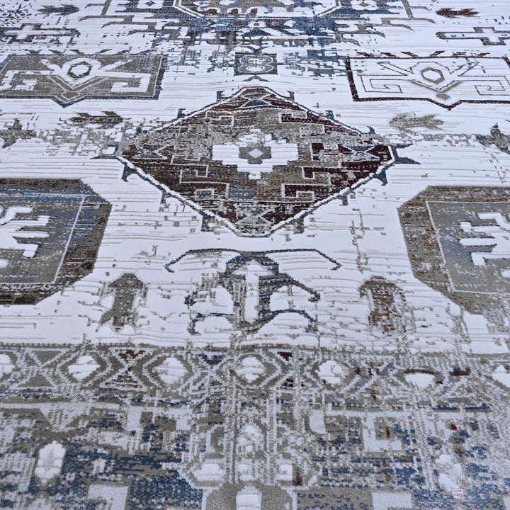 Grey & Cream Geometric Turkish Rug 10X13 Ft