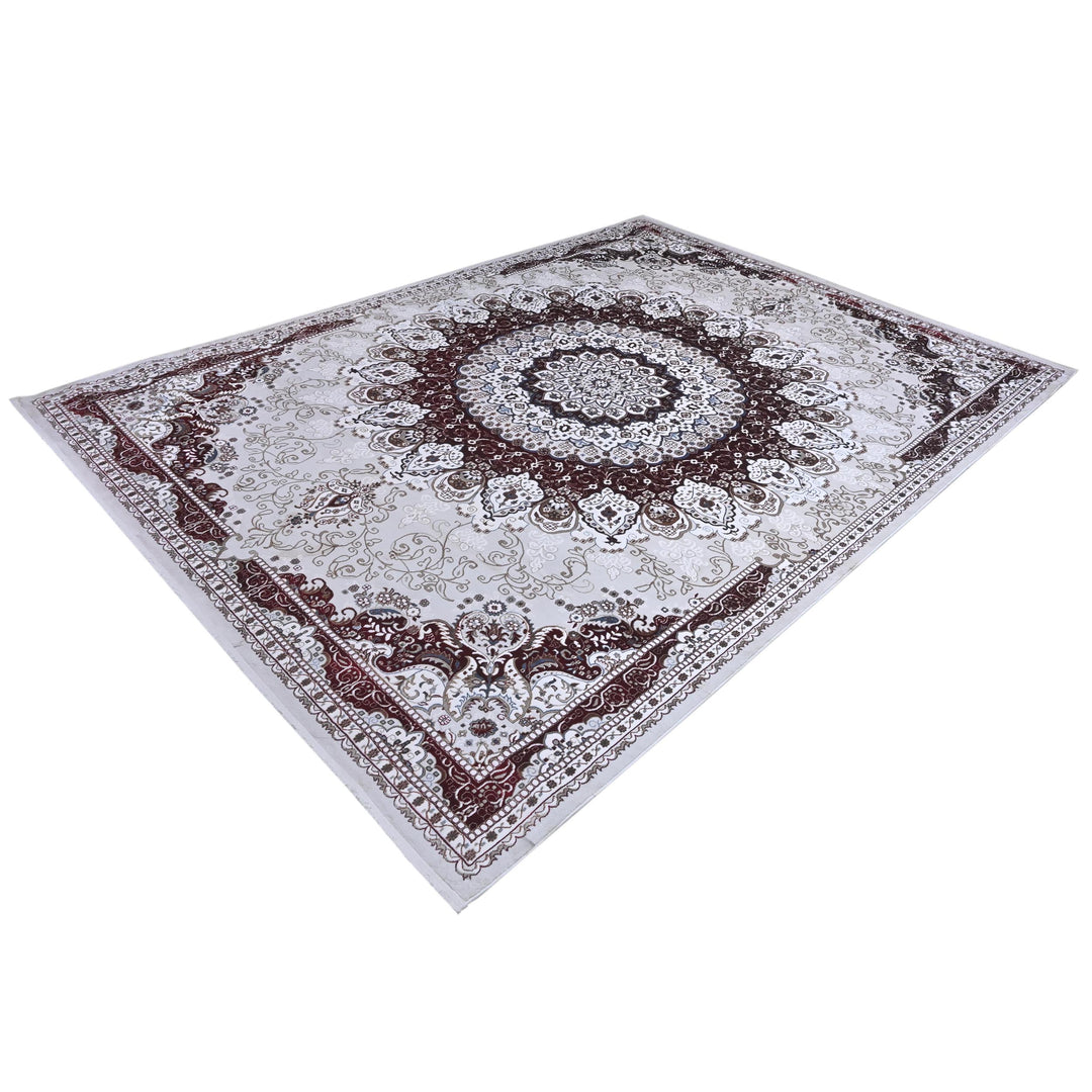 Grey & Burgundy Ornate Turkish Rug 10x13 FT